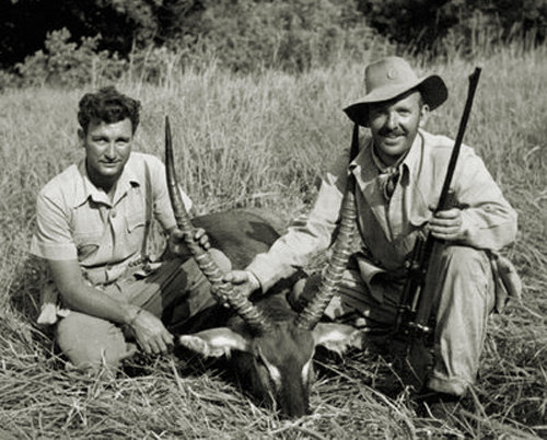 Harry Selby and Robert Ruark with a waterbuck.jpg