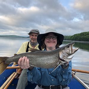 Mrs BeeMaa with her first Lake Trout from the Rondout Reservoir