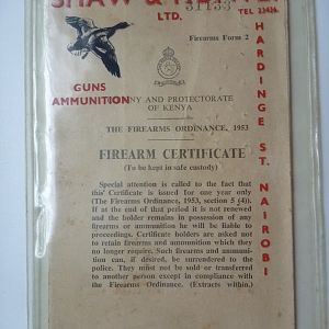 Old Kenyan Firearm Certificate