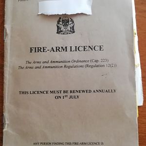 Old Kenyan Firearm Certificate