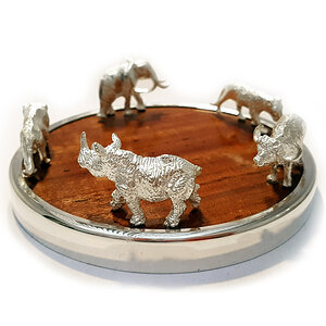 Wine Bottle Coaster Plated Silver & Rhodesian Teak from African Sporting Creations