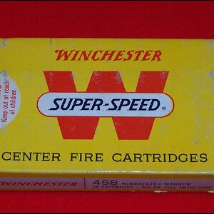 Pre 1972 Box Of Winchester Super Speed 510 grain Soft Nosed Factory Loads For The .458 Winchester Magnum