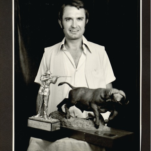 Robin Hurt with the 'Shaw and Hunter Trophy,' after guiding on a 54-inch buffalo-Kenya