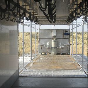 View from freezer truck to field abattoir for culling