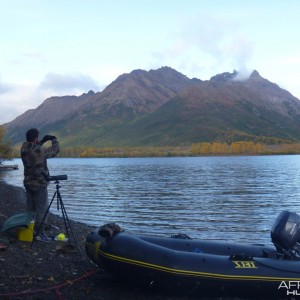 My guide glassing the far shore by our little Zodiac boat