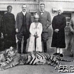 Maharaja Man Singh IInd (Jai) of Jaipur with his first TIGER at age 10