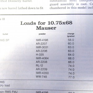 Loads for 10.75x68 Mauser