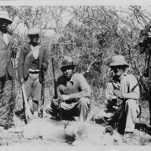 My Grandfather JS Vermaak in 1935 (kneeling on left), either in Mozambique or in the North Eastern region of SA near KNP