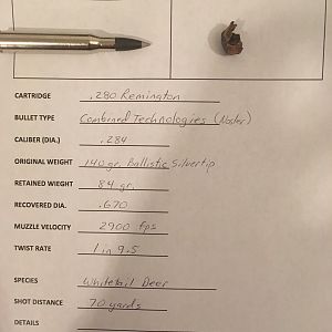 Recovered Bullet Data for Whitetail Deer