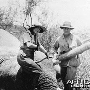 J.A. Hunter (right) and his client with an exceptionally fine bull Elephant