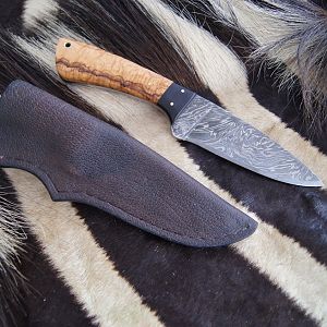 Olive wood African black wood Knife with Cape buffalo leather Sheath