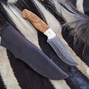 Warthog tusk, Olive wood Knife with Cape Buffalo skin Sheath