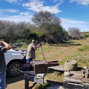 Practicing off the Shooting sticks before the hunt starts