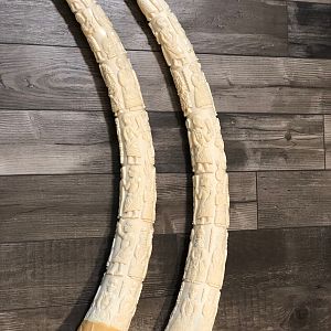 Two Pairs Of Ornate Carved African Elephant Tusks