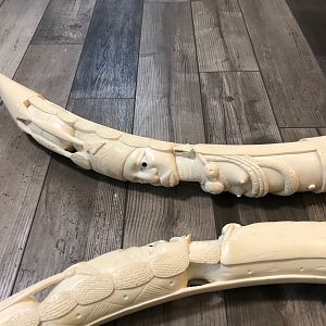 Two Pairs Of Ornate Carved African Elephant Tusks