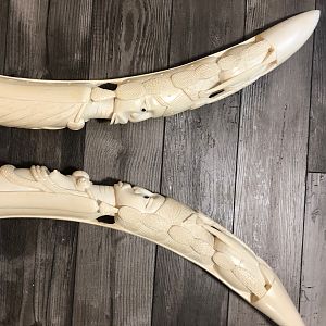 Two Pairs Of Ornate Carved African Elephant Tusks