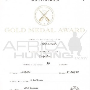 Professional Hunters' Association of South Africa (PHASA) Medal Certificate