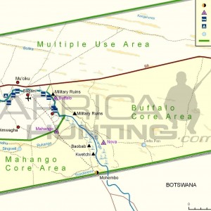 Bwabwata, Buffalo, Mahango Core Areas Map, Namibia