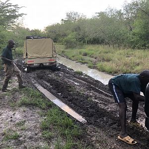 Vehicle with the Trackers and the Game Scout stuck in the mud