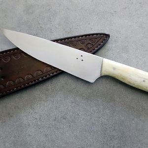 Giraffe Bone handled 5 1/2 in 12C27 Chef Knife & Sheath