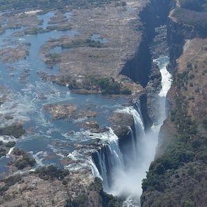 View of Victoria Falls from helicopter in Zimbabwe