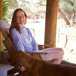 Relaxing on the deck of our chalet