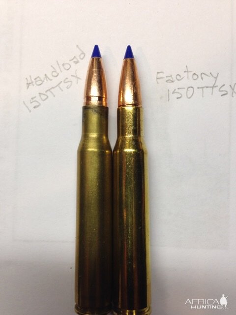 150 TTSX Comparison between Hand Load & Factory Load