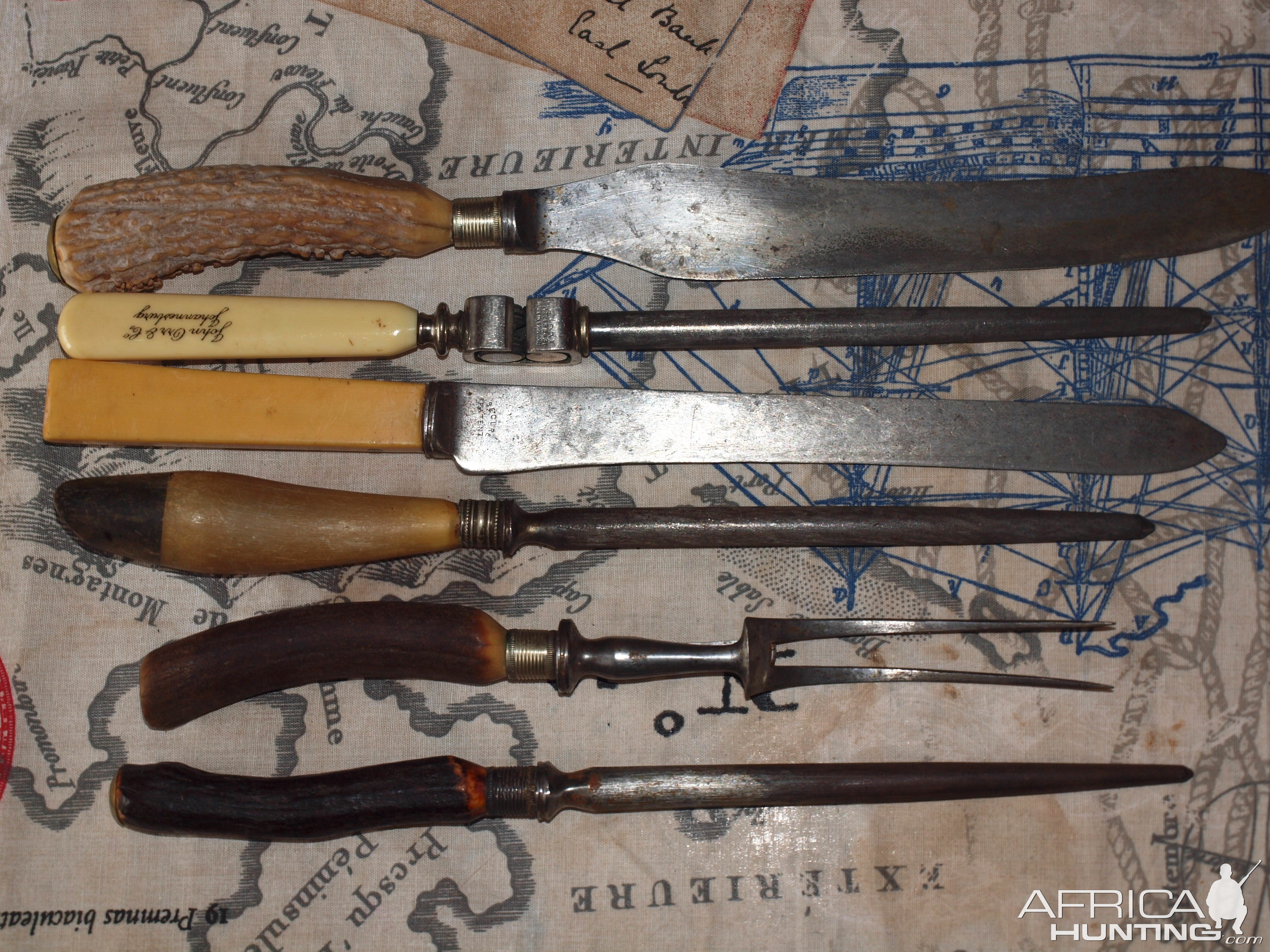 1883 Era Black Powder hunt Knives/forks /sharpeners collection