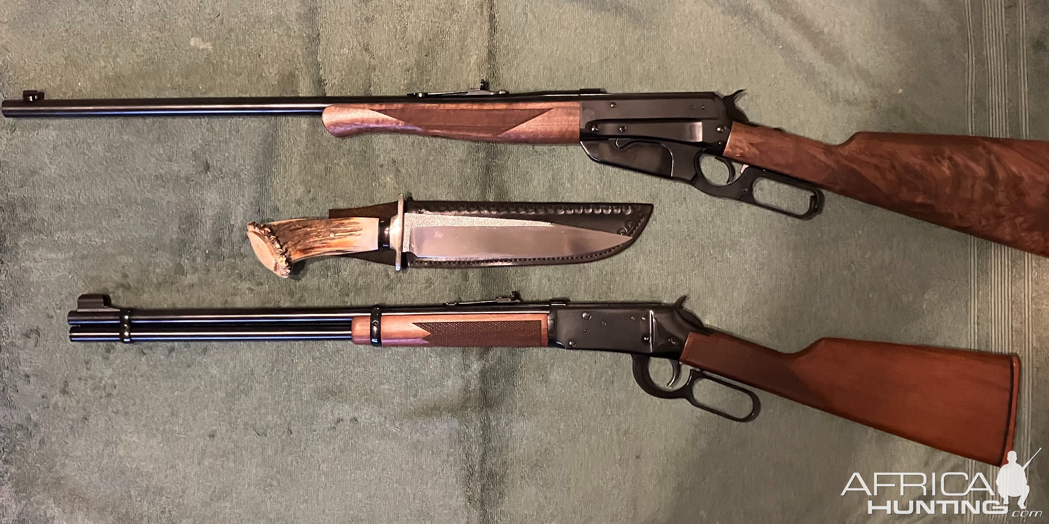 1895 405 Winchester & Big Bore 1894 375 Winchester Rifles And Custom Bowie Knife.jpeg