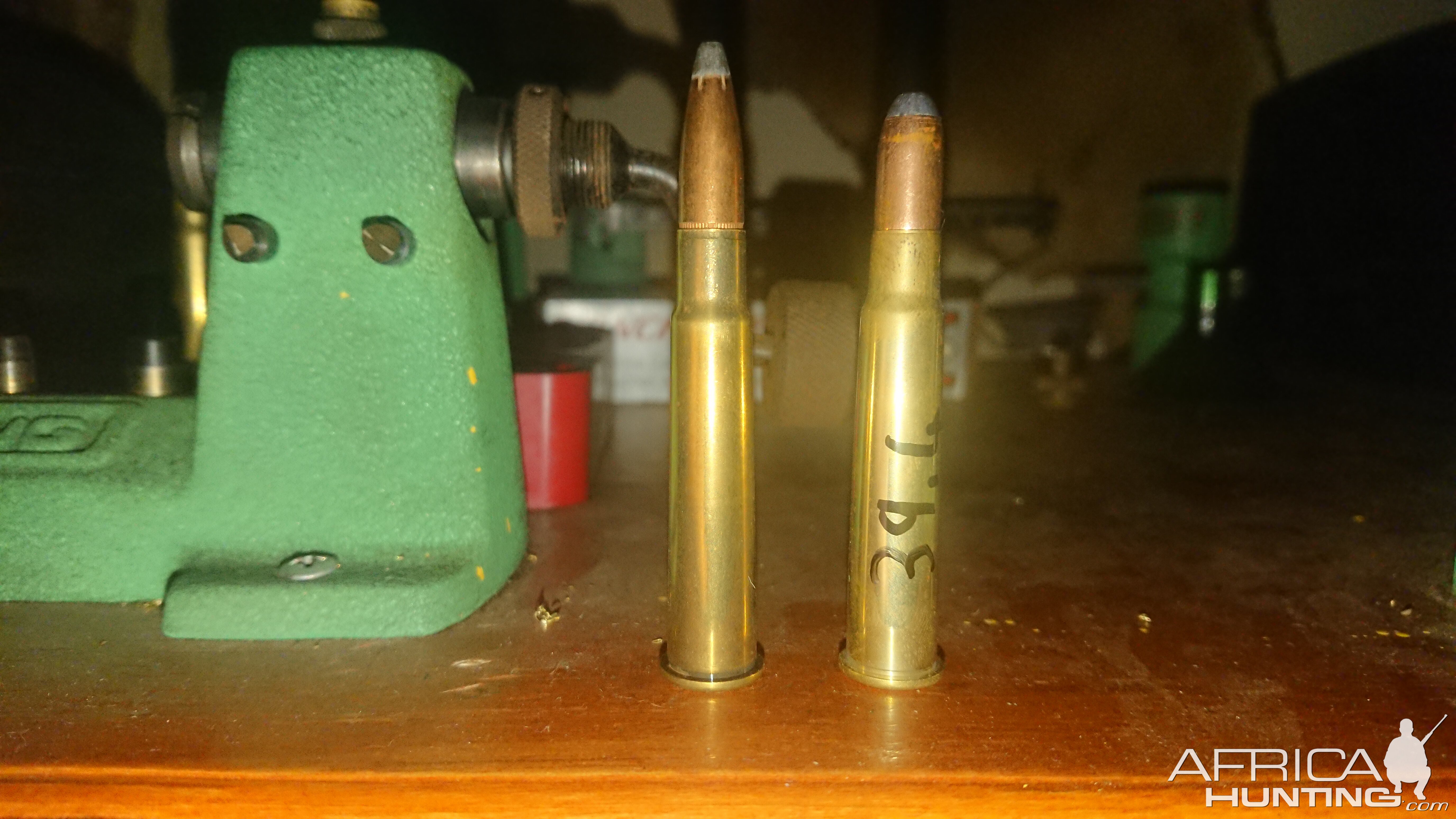 215gr handload incomparison with a 180gr Winchester PowerPoint