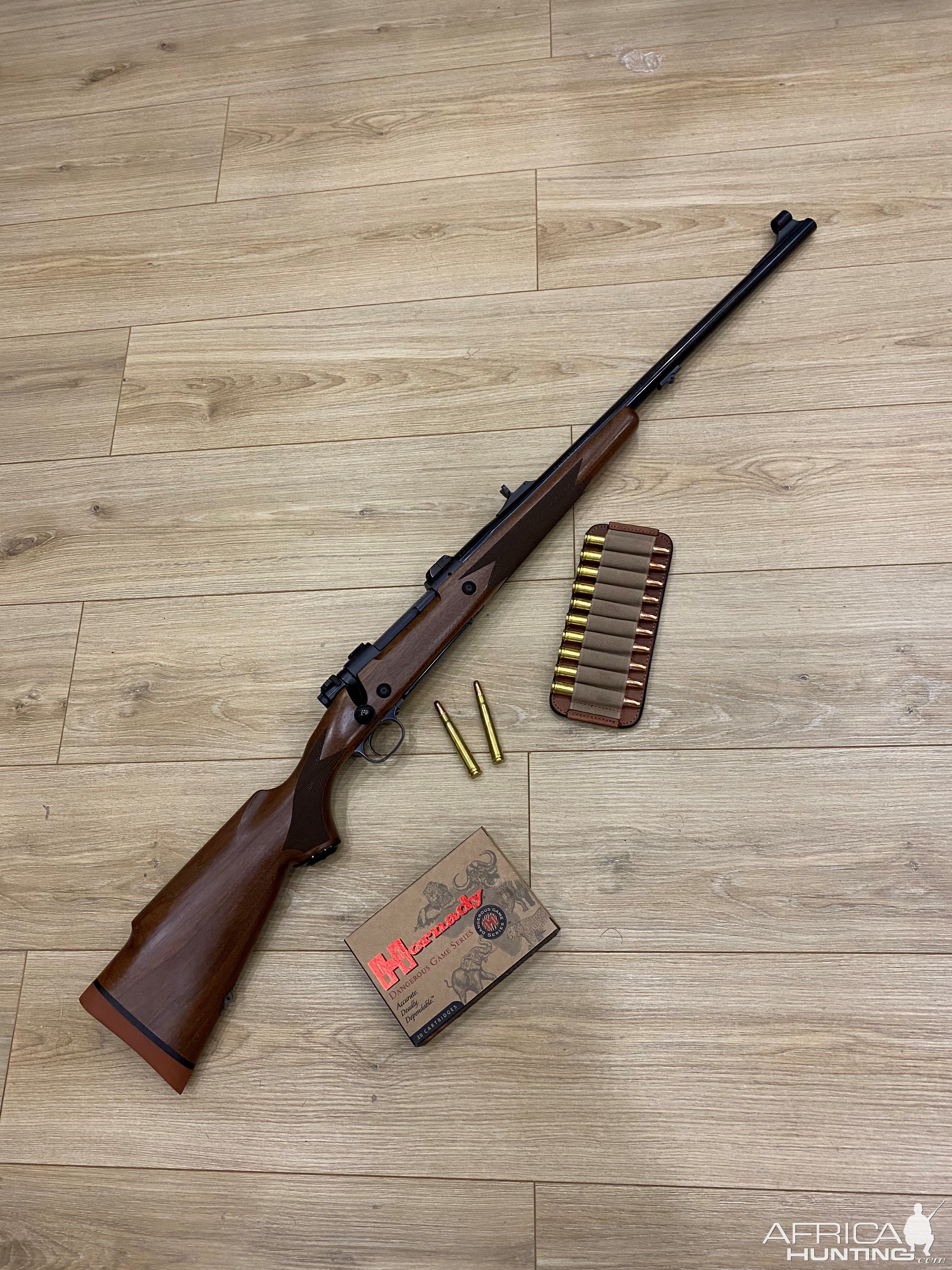 .375 H&H. Winchester Model 70 Classic Super Express Rifle & Hornady Ammunition