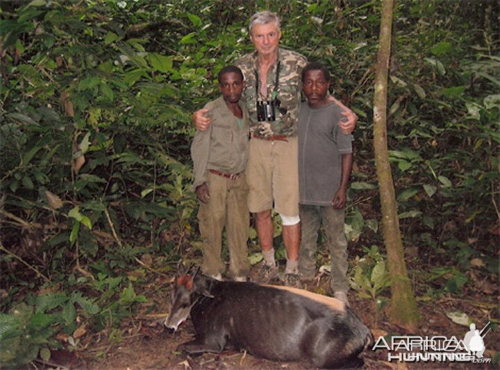 Bela Hidvegi with Yellow-backed Duiker hunted in Cameroon