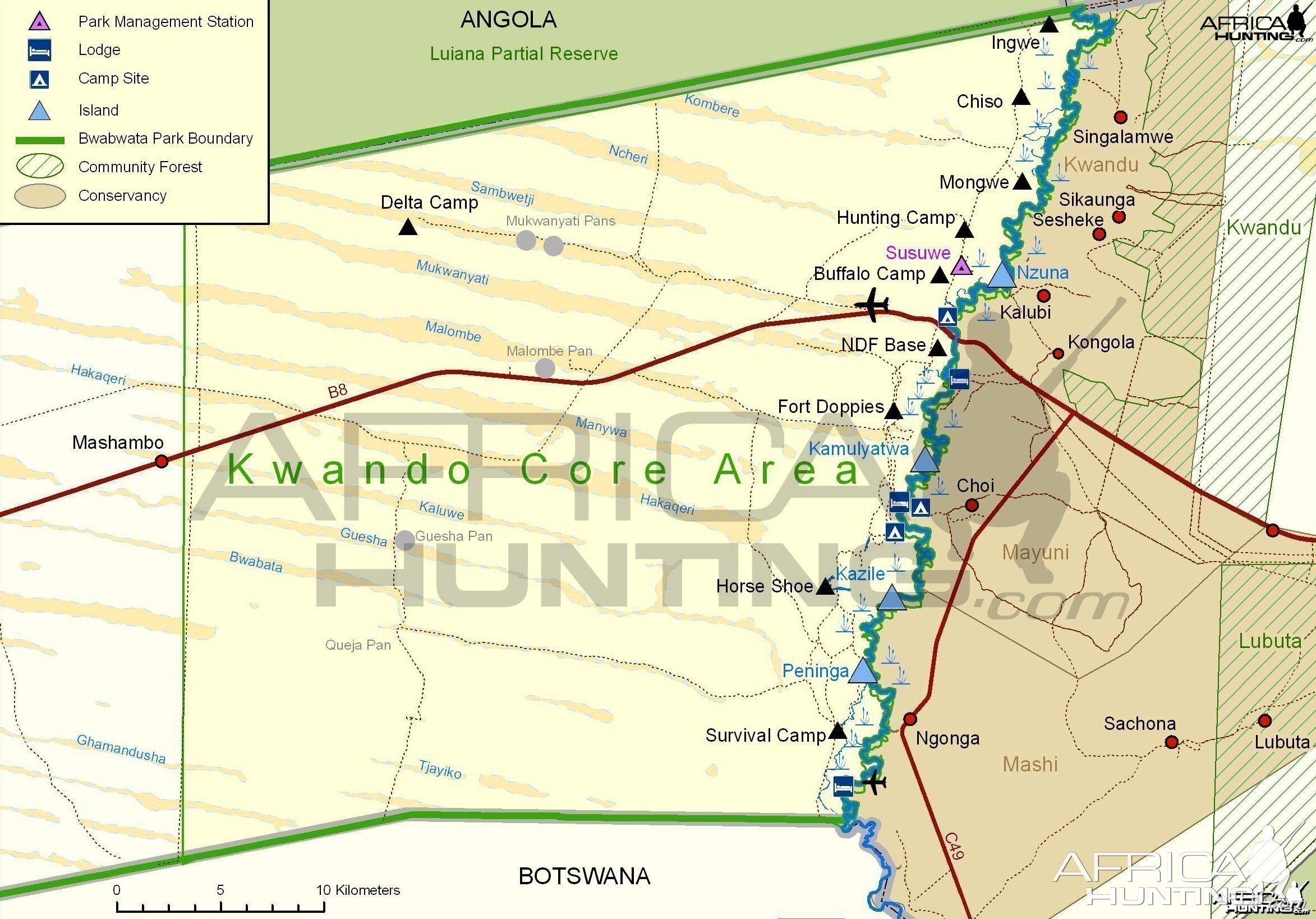 Bwabwata Kwando Core Area Map, Namibia