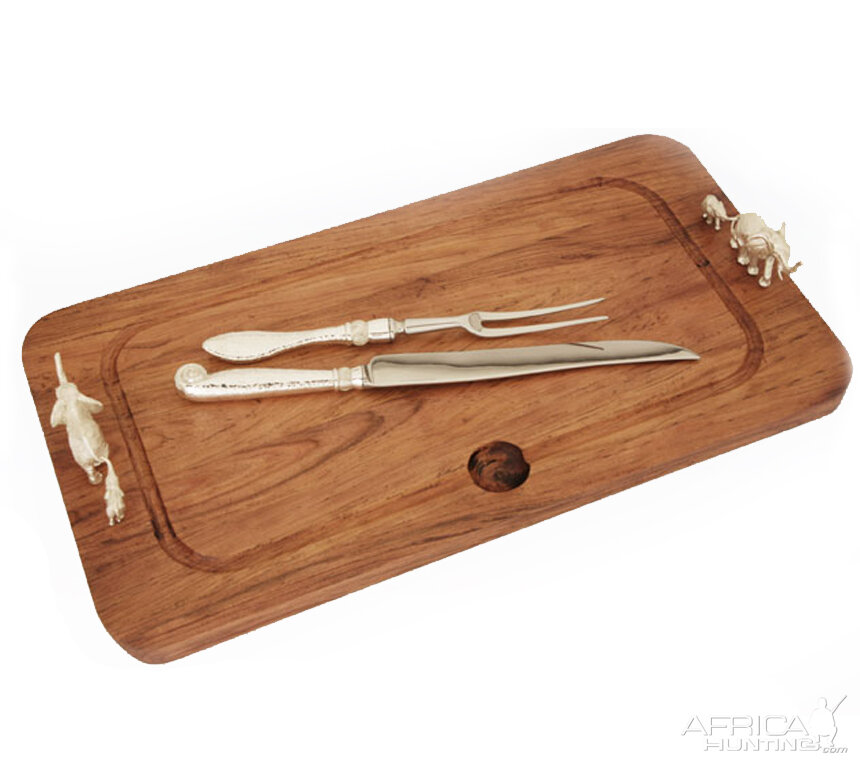 Carving Board Plated Silver & Rhodesian Teak from African Sporting Creations