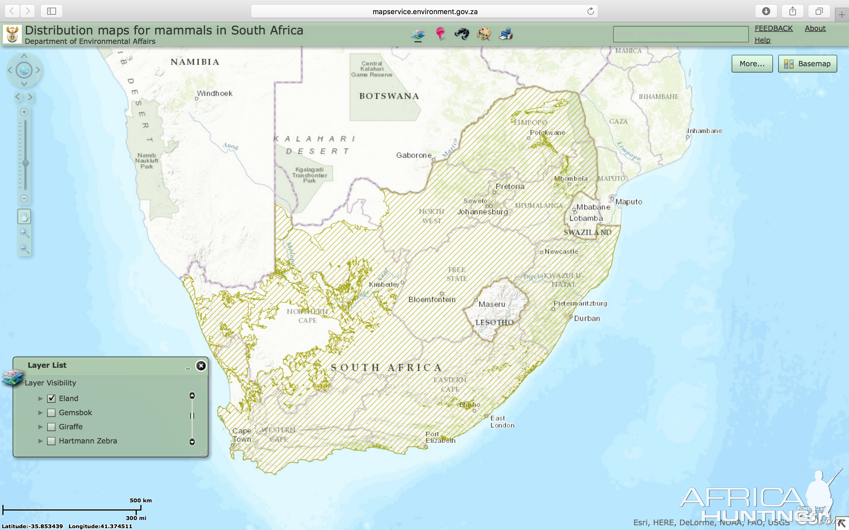 Eland Distribution Map South Africa