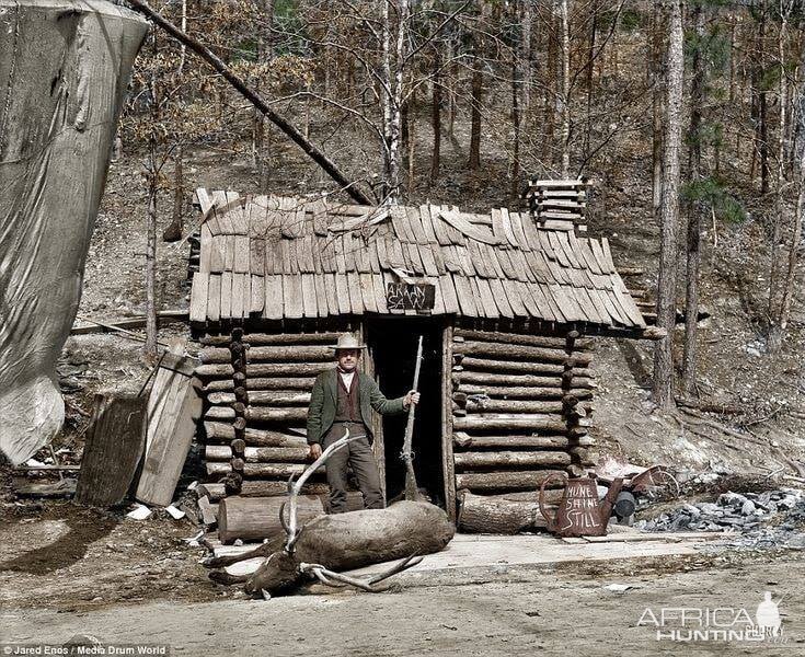 Elk hunter in front of McLeods Cabin in Happy Hollow Arkansas