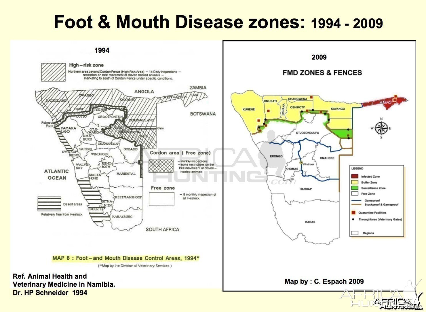 Foot & Mouth Disease Zones in Namibia 1994 -2009