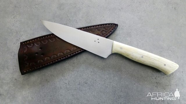 Giraffe Bone handled 5 1/2 in 12C27 Chef Knife & Sheath