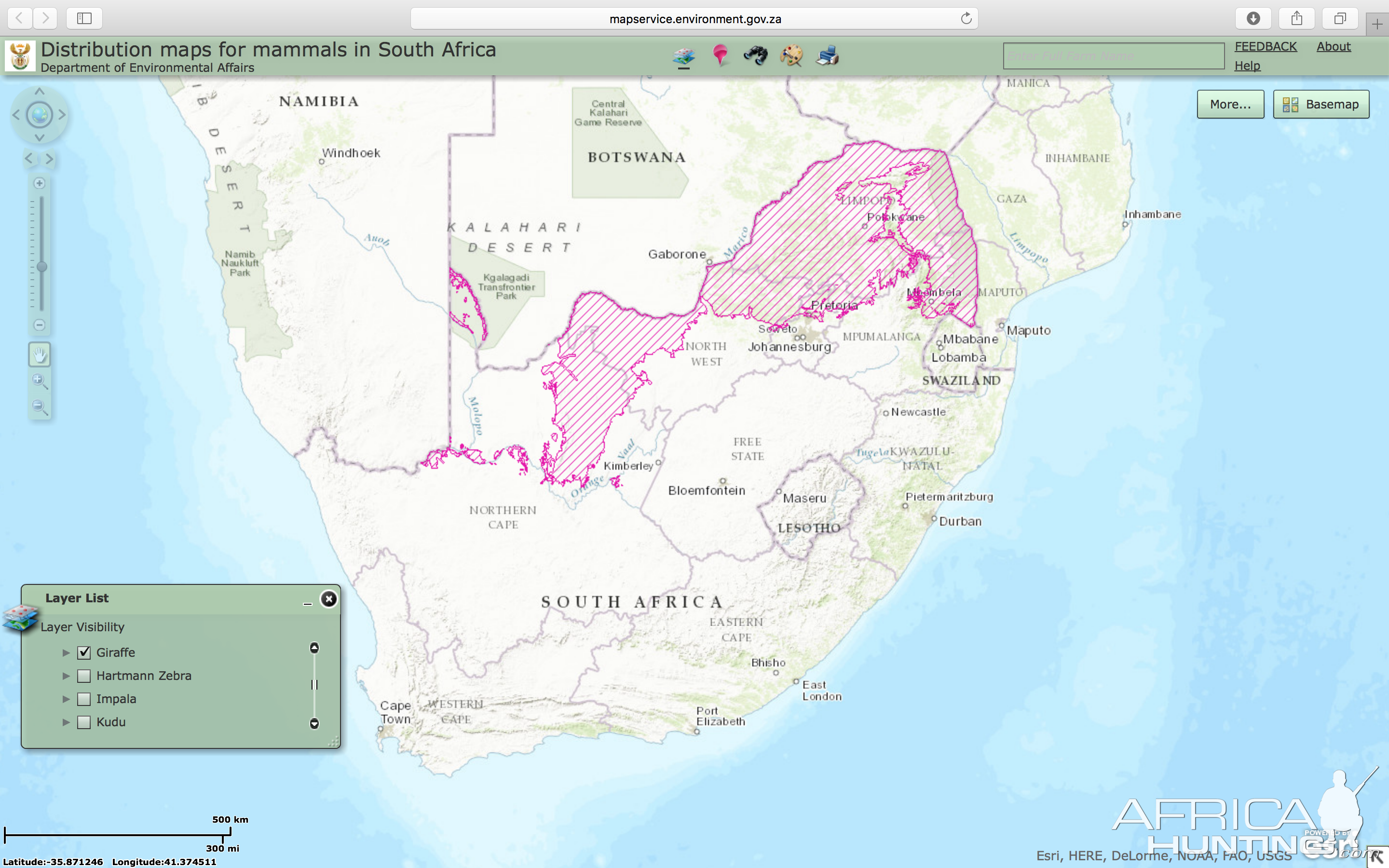 Giraffe Distribution Map South Africa