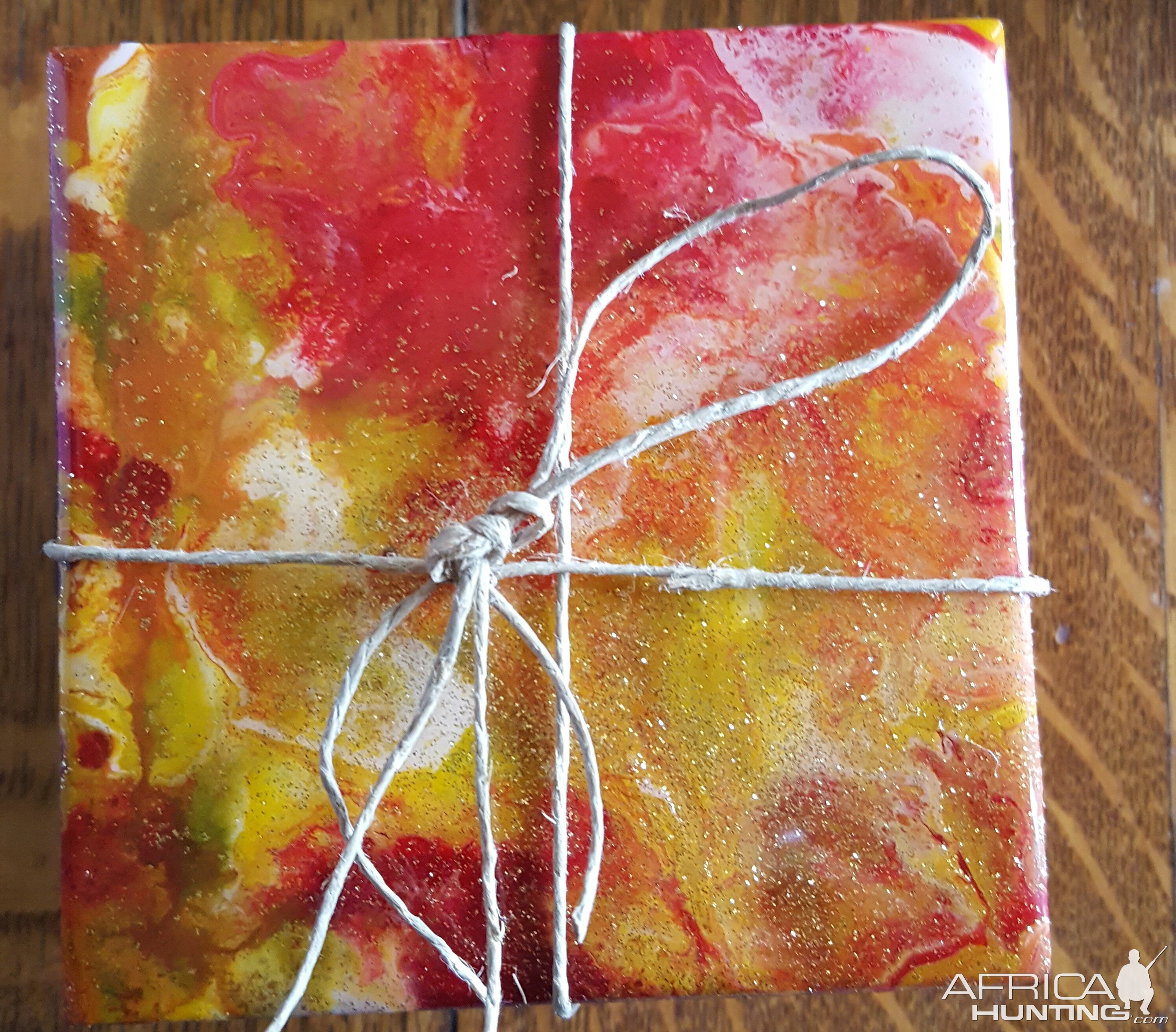 Hand Painted Orange, Red & Yellow Coaster Set