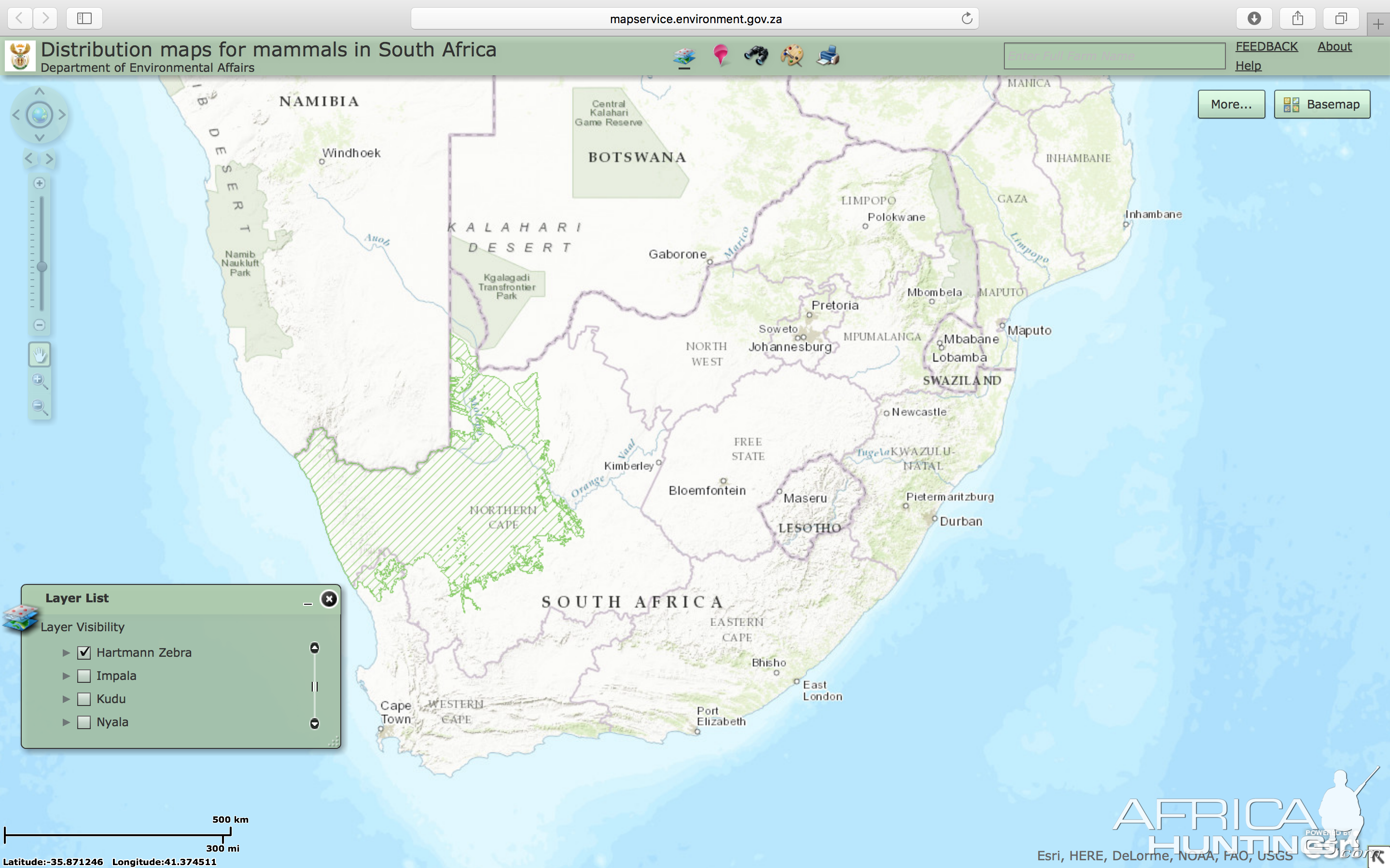 Hartmann Zebra Distribution Map South Africa