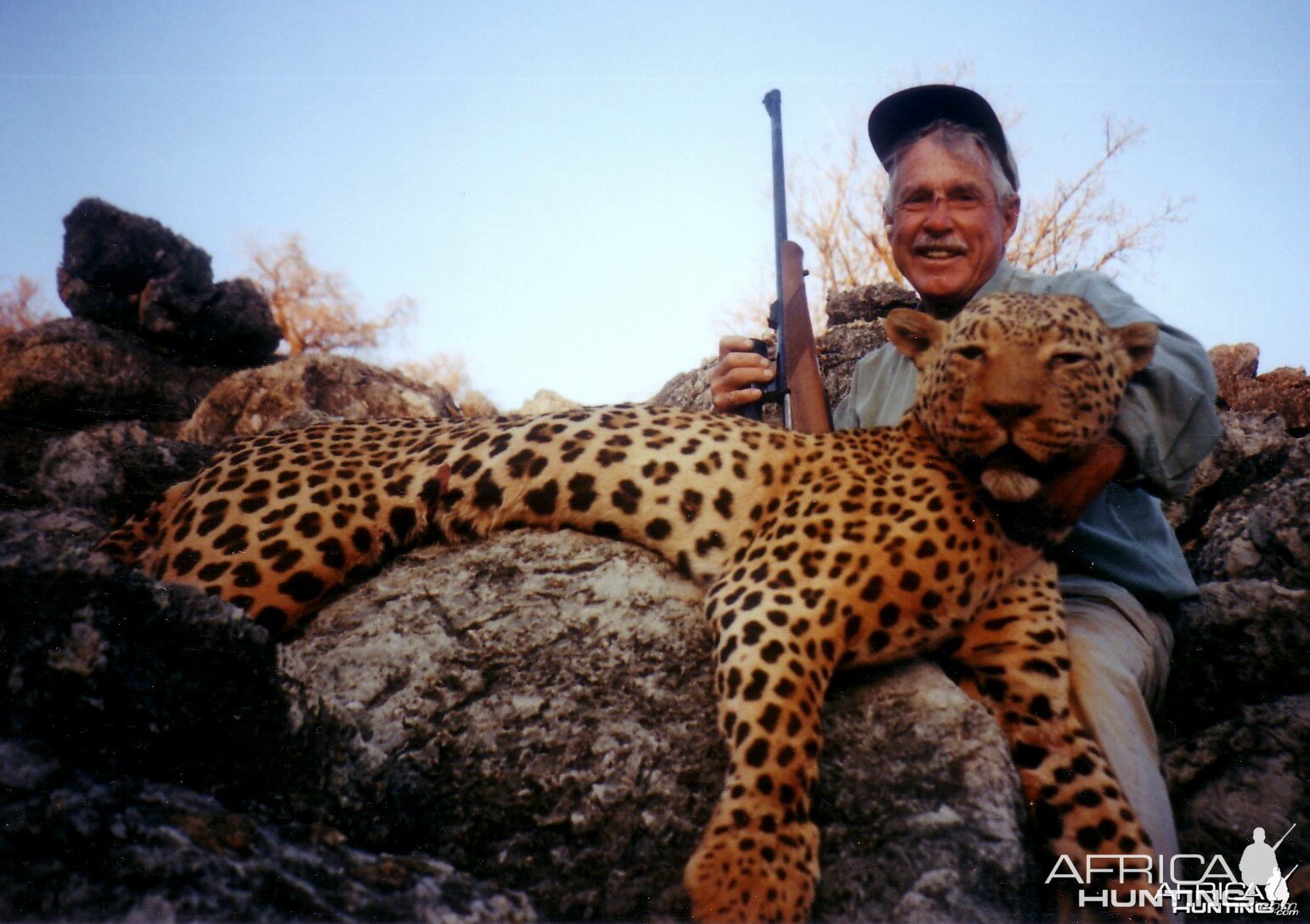 Holstein Hunting Safaris Namibia- client with a big Leopard