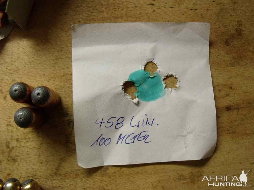 Home brewed bullets shot out a .458 Winchester at 100 m