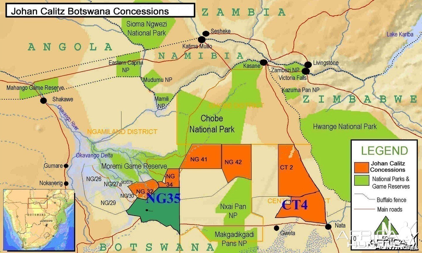 Johan Calitz Safaris Botswana Concessions Map