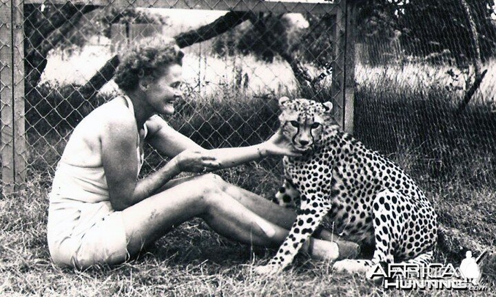 Joy (George Adamson's wife) and Pippa the Cheetah