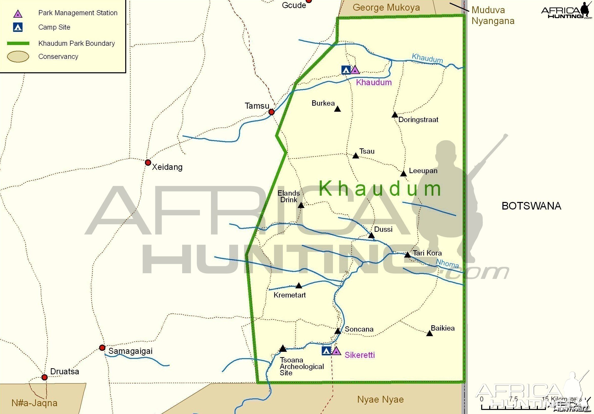 Khaudum National Park Map, Namibia