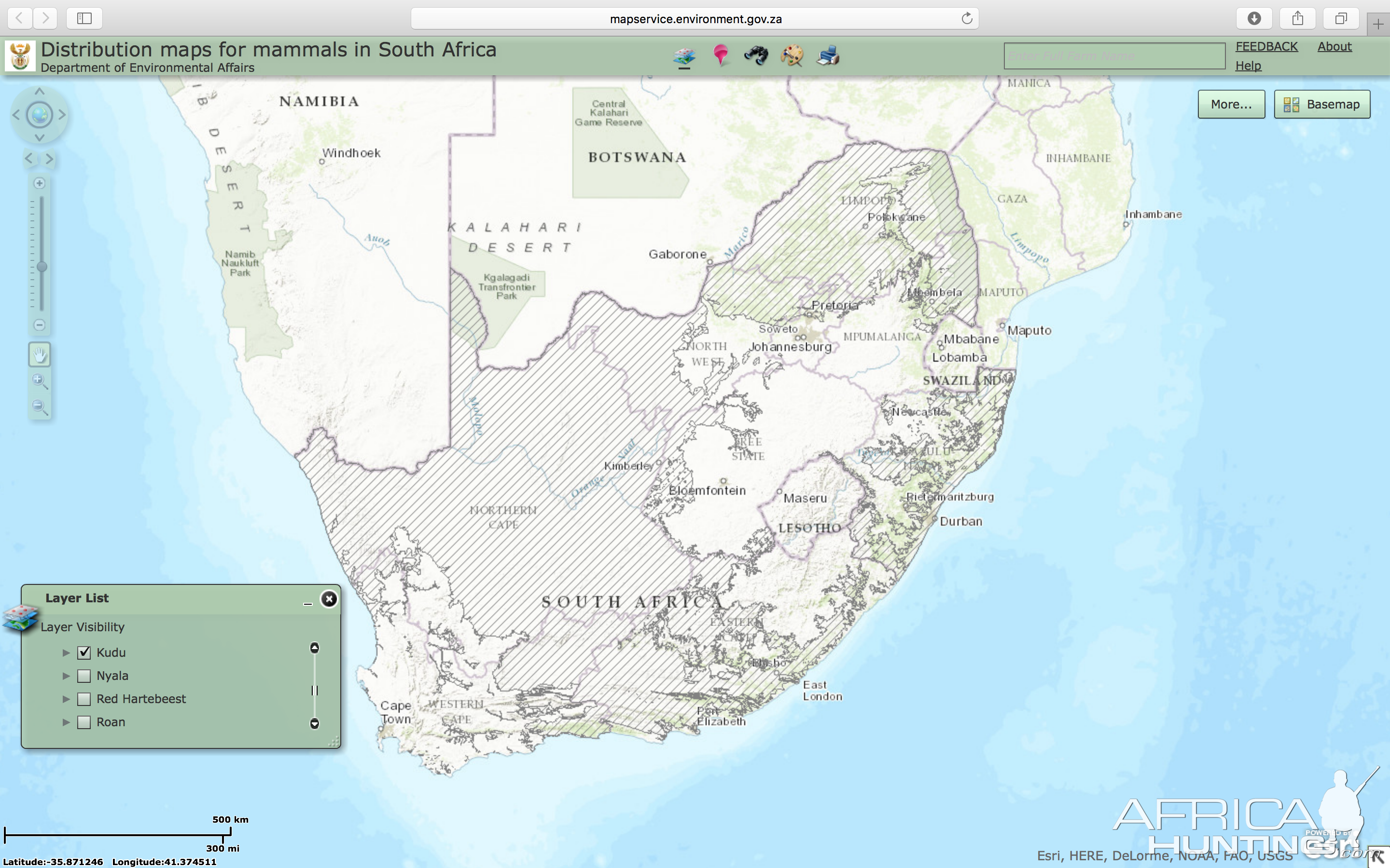 Kudu Distribution Map South Africa