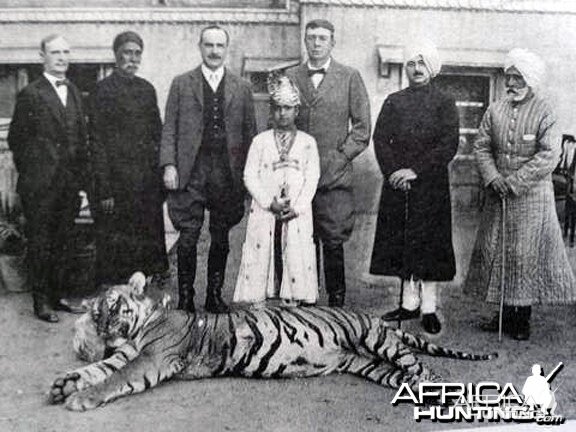 Maharaja Man Singh IInd (Jai) of Jaipur with his first TIGER at age 10