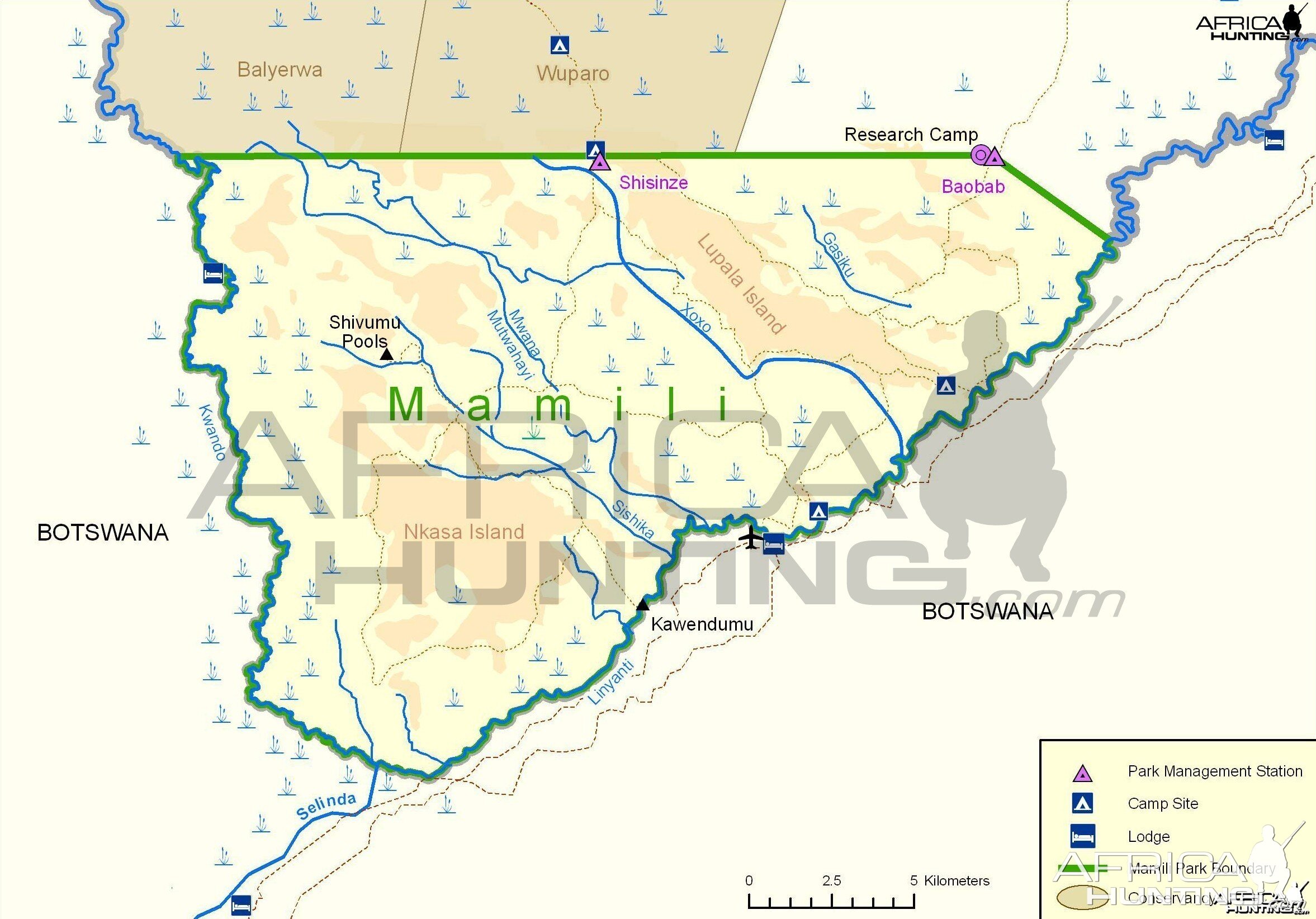 Mamili National Park Map, Namibia