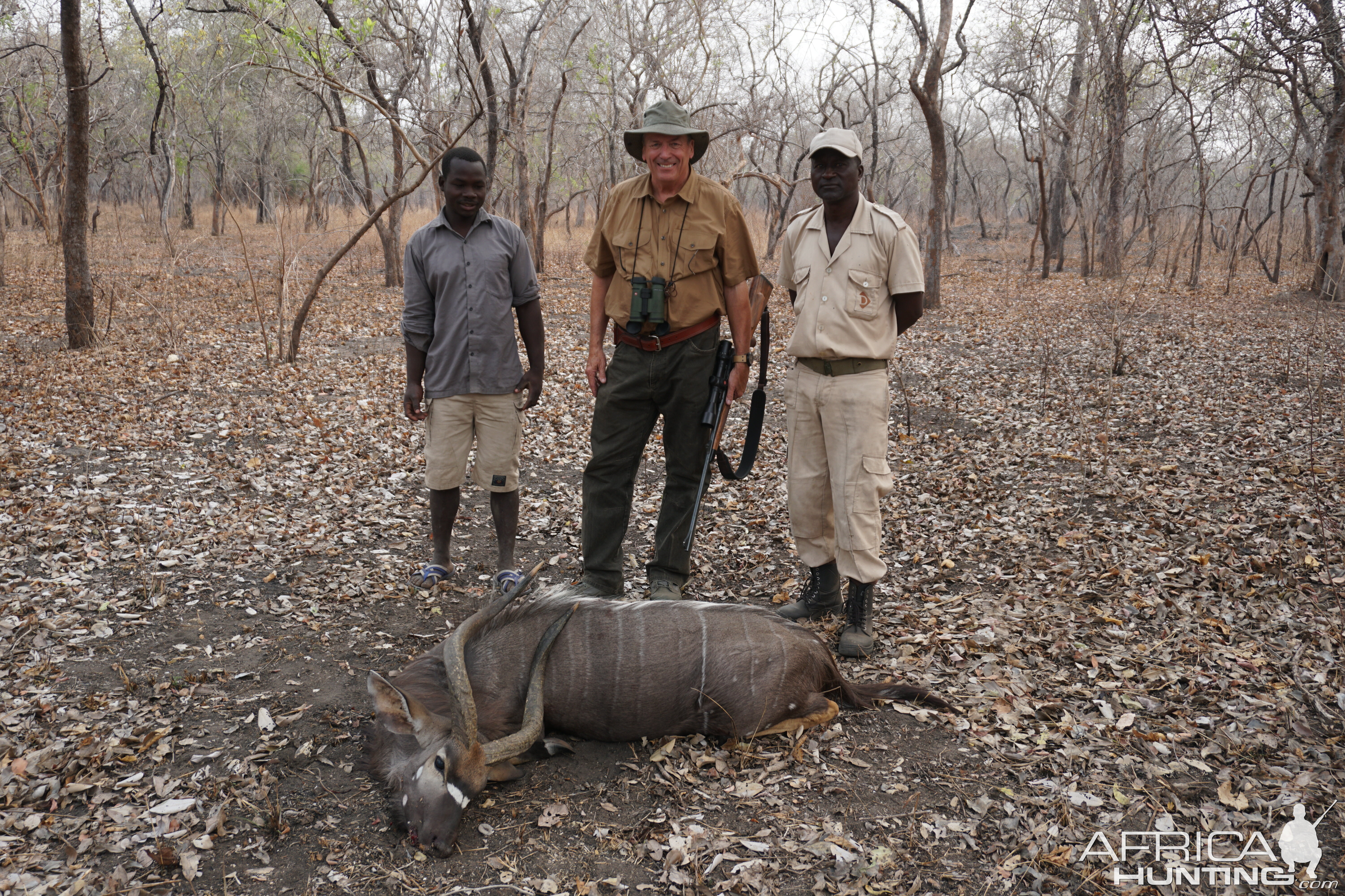 Mozambique Nyala, Chief Tracker Obanno, and Game Scout